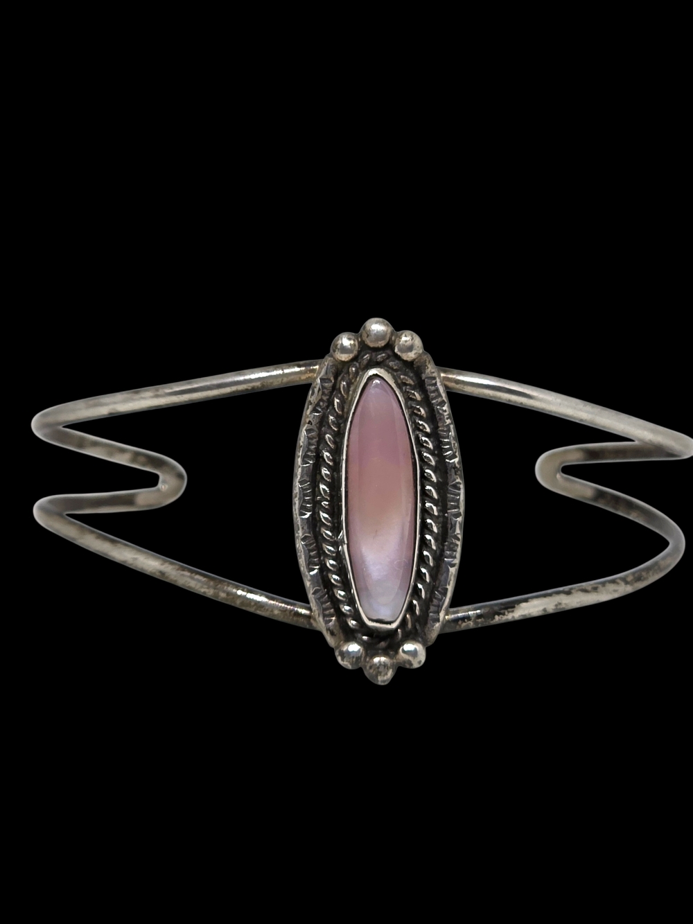 Vintage Sterling Silver Pink Marquise Shell Cuff Bracelet